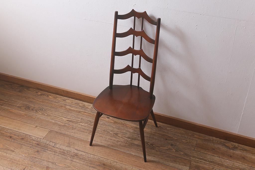 ヴィンテージ家具　イギリスビンテージ　ERCOL(アーコール)　希少!洗練されたデザインのラダーバックチェア(ダイニングチェア、椅子)(R-042956)