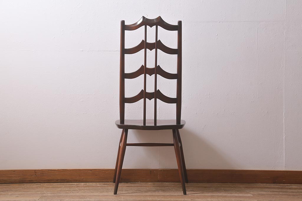 ヴィンテージ家具　イギリスビンテージ　ERCOL(アーコール)　希少!洗練されたデザインのラダーバックチェア(ダイニングチェア、椅子)(R-042956)