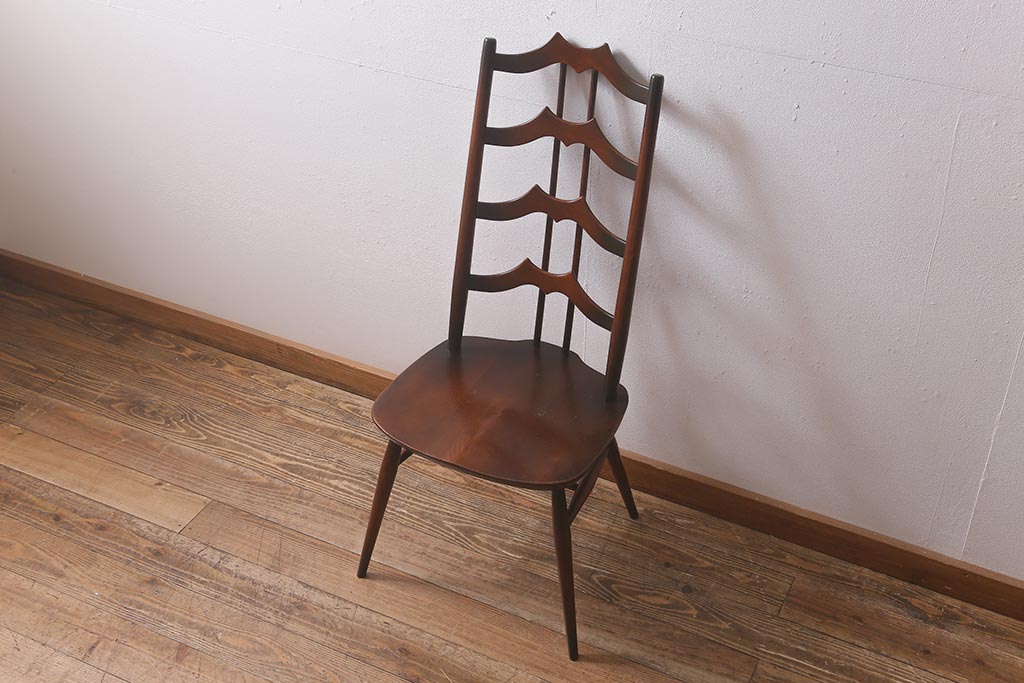 ヴィンテージ家具　イギリスビンテージ　ERCOL(アーコール)　希少!洗練されたデザインのラダーバックチェア(ダイニングチェア、椅子)(R-042957)