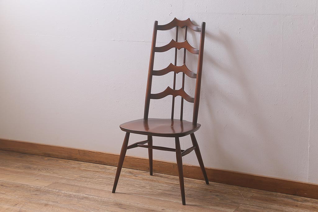 ヴィンテージ家具　イギリスビンテージ　ERCOL(アーコール)　希少!洗練されたデザインのラダーバックチェア(ダイニングチェア、椅子)(R-042958)