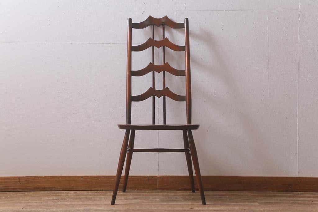 ヴィンテージ家具　イギリスビンテージ　ERCOL(アーコール)　希少!洗練されたデザインのラダーバックチェア(ダイニングチェア、椅子)(R-042958)