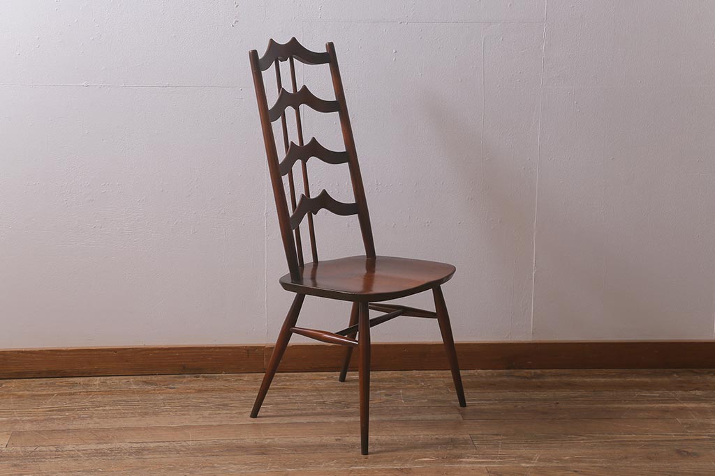 ヴィンテージ家具　イギリスビンテージ　ERCOL(アーコール)　希少!洗練されたデザインのラダーバックチェア(ダイニングチェア、椅子)(R-042958)