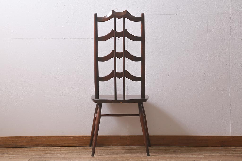 ヴィンテージ家具　イギリスビンテージ　ERCOL(アーコール)　希少!洗練されたデザインのラダーバックチェア(ダイニングチェア、椅子)(R-042958)