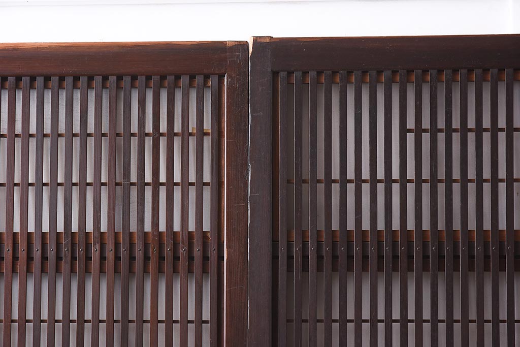 アンティーク建具　昭和初期　裏障子付き　腰板欅(ケヤキ)材　格子戸4枚セット(ガラス帯戸、引き戸)(R-042970)