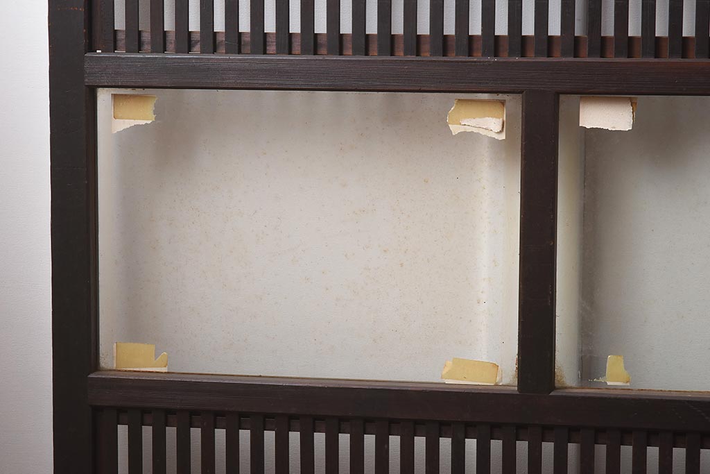 アンティーク建具　昭和初期　裏障子付き　腰板欅(ケヤキ)材　格子戸4枚セット(ガラス帯戸、引き戸)(R-042970)