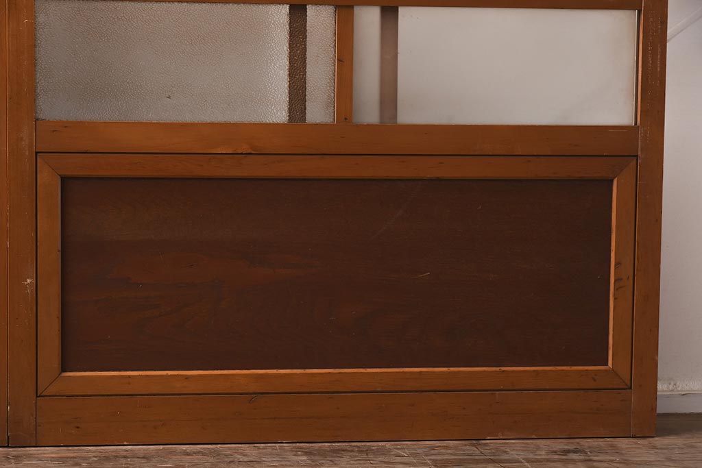 ビンテージ建具　上手物!　腰板栗材　レトロなガラス戸2枚セット(引き戸)(R-042971)