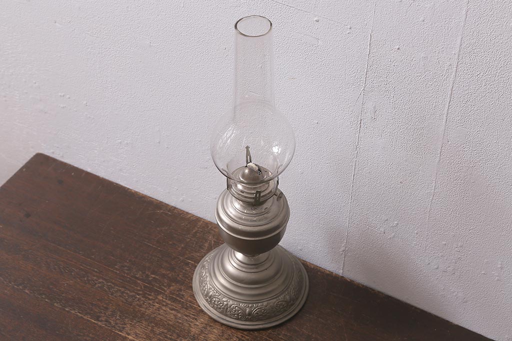 アンティーク雑貨　昭和初期　金属製のボディがおしゃれなオイルランプ(灯油ランプ)(R-042981)