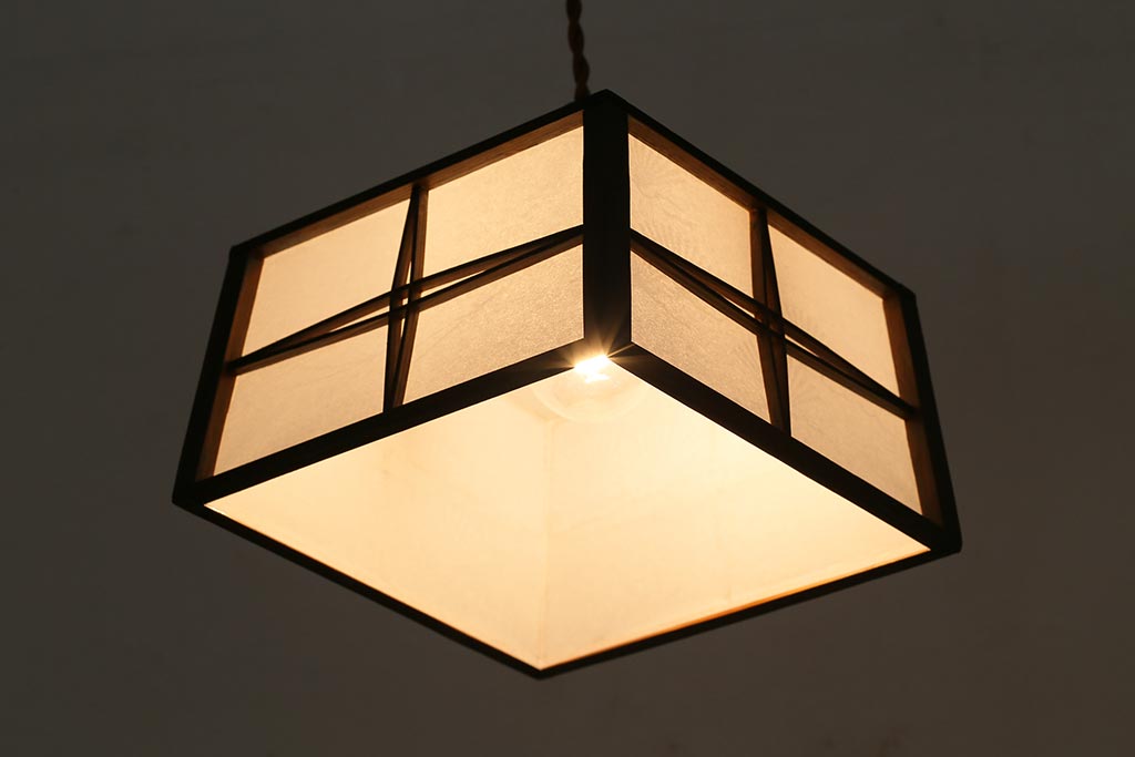 アンティーク照明　和製アンティーク　障子張り替え　和の風情漂う上品な天井照明(ペンダントライト、吊り下げ照明)(R-043001)