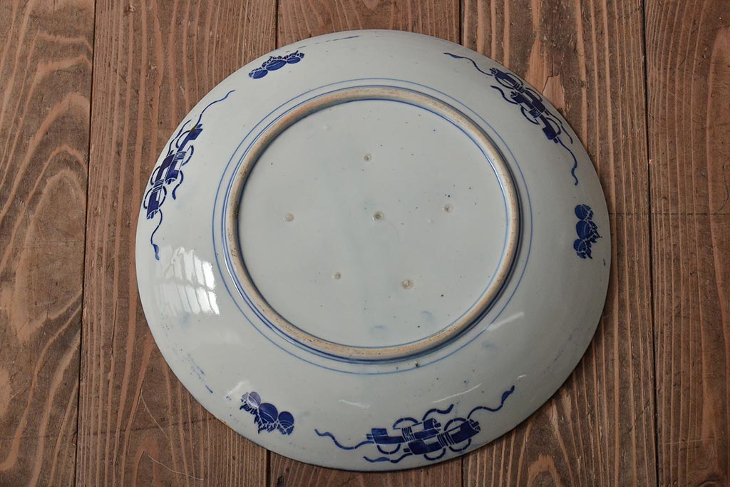 アンティーク雑貨　古民具・骨董　明治期　印判尺皿(大皿、和食器)(R-043050)