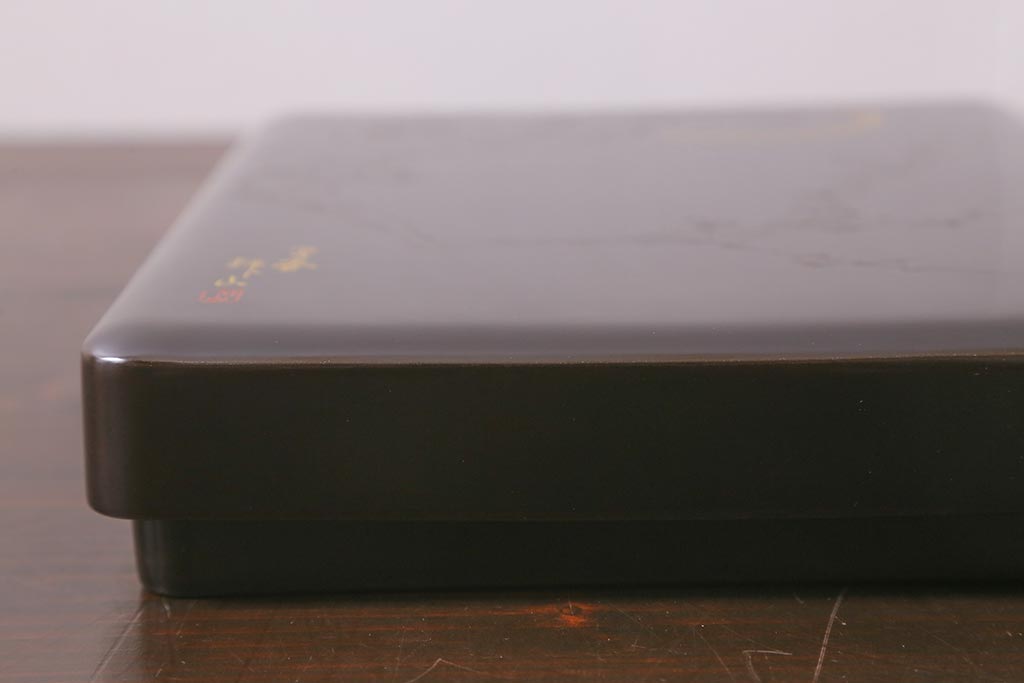昭和初期 漆塗り 平安堂? 坪山 銘入り 木製硯箱(漆器、収納箱