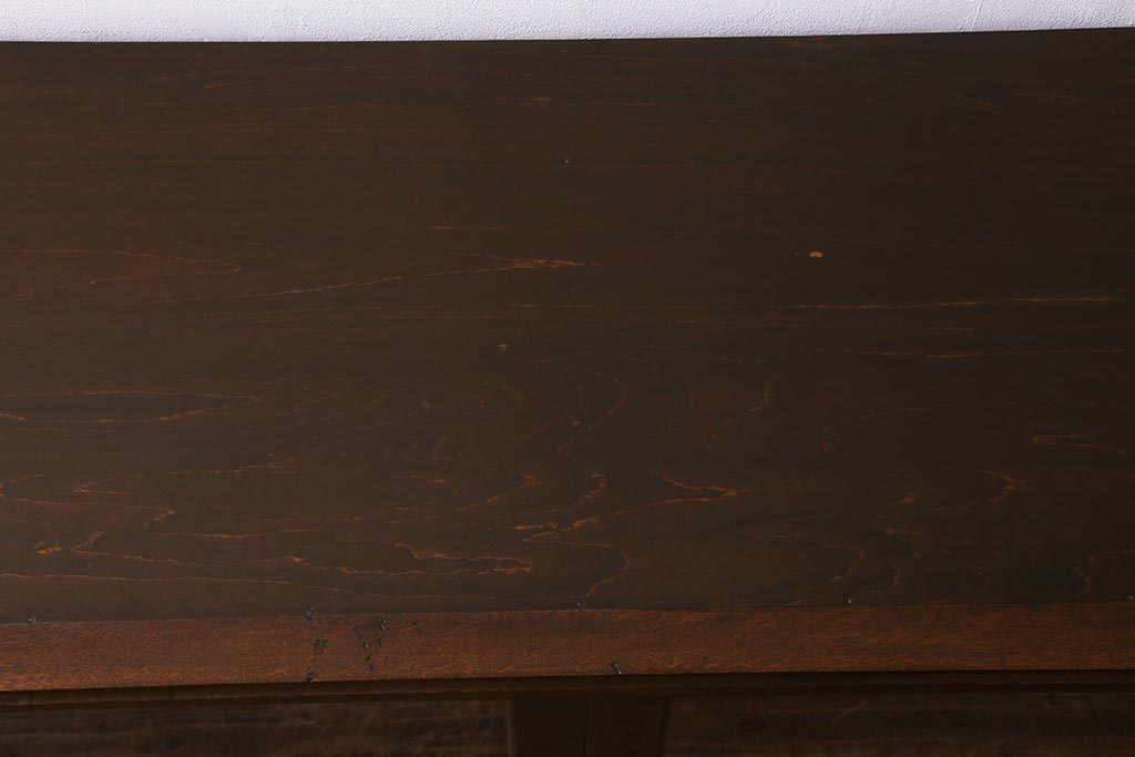 アンティーク家具　上手物!　ナラ材　大正ロマン　四枚引き戸　おしゃれな意匠が目を引く重ねガラス戸棚(収納棚、飾り棚、キャビネット)(R-043056)