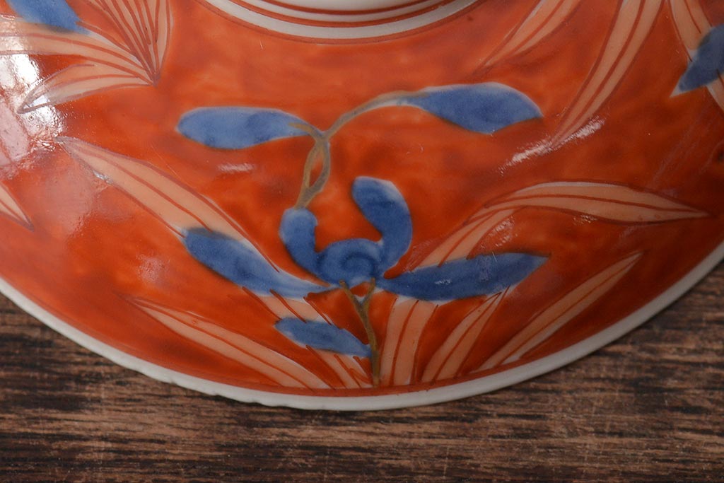 アンティーク雑貨  江戸期　古伊万里　赤絵蘭模様蓋茶碗3客セット(和食器)(R-043103)