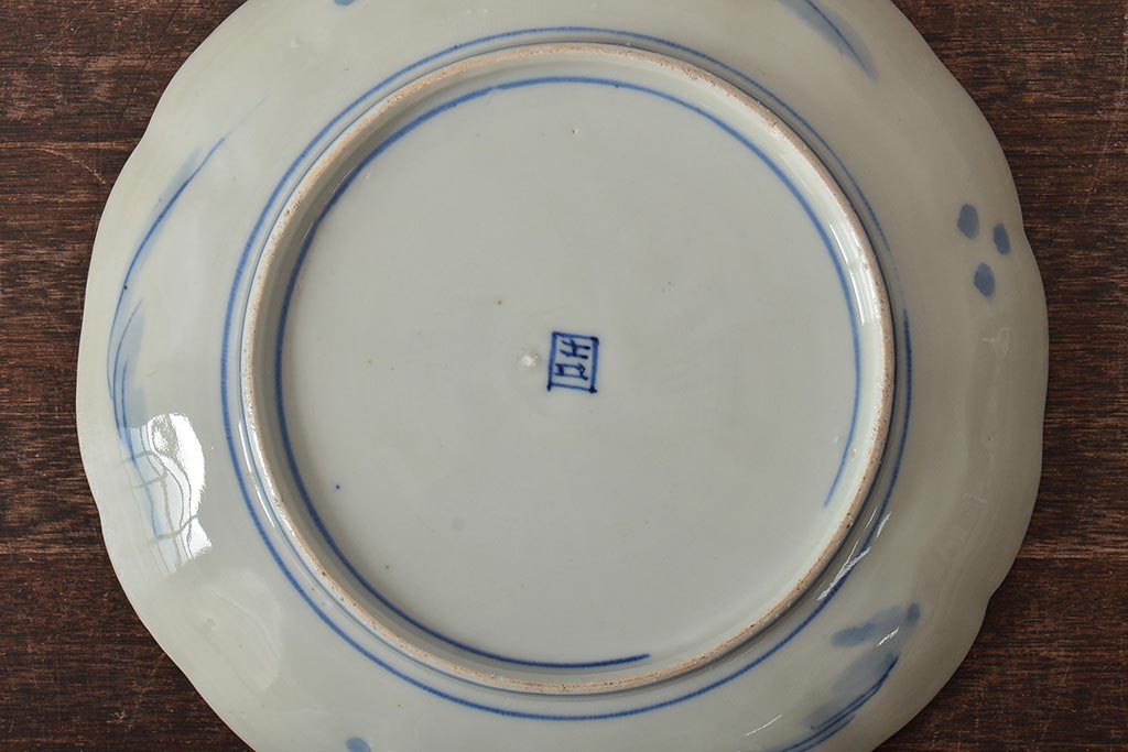 アンティーク雑貨　明治期　紅葉に鹿　7寸染付皿2枚セット(和食器、中皿)(R-043105)