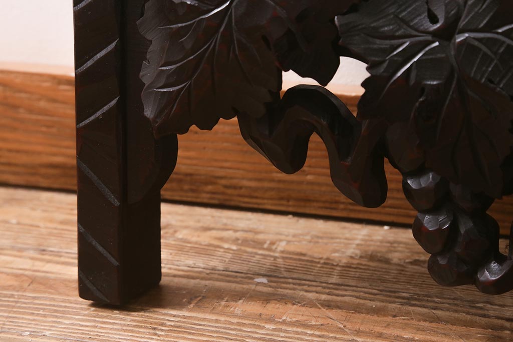 ヴィンテージ家具　鹿・葡萄　彫刻が目を引く木製ウォールミラー(壁掛け鏡、姿見、ビンテージ)(R-043121)