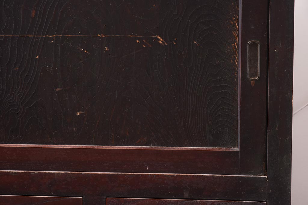 アンティーク家具　明治期　ヒノキ材・杉材　木瓜引き手　渋さが魅力的な収納箪笥(サイドボード、水屋箪笥、戸棚、キャビネット、テレビ台、収納棚)(R-043207)
