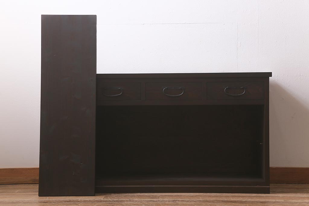 ラフジュ工房オリジナル　前面栗材　引き出し付き　明治期の味わい深い古建具を使ったリメイクローボード(テレビ台、収納棚、戸棚)(R-043216)