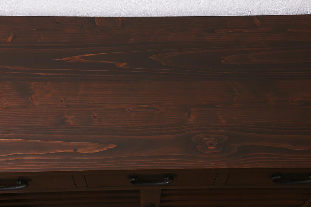 ラフジュ工房オリジナル　古建具リメイク　脚付き　上品な和の風情感じる引き出し付きローボード(戸棚、収納棚、テレビボード)(R-043220)