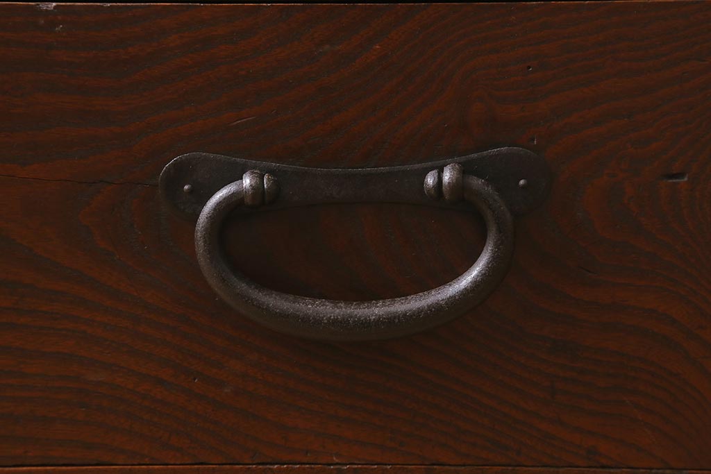アンティーク家具　和製アンティーク　脚付きリメイク　ケヤキの杢目が美しいシンプルな帳場箪笥(収納棚、時代箪笥、戸棚)(R-043254)