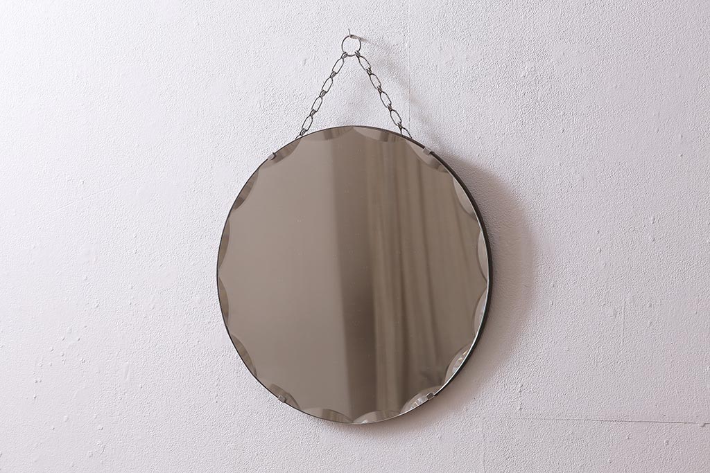 イギリスヴィンテージ　1950年頃　シンプルなデザインが魅力の壁掛けカットミラー(鏡、ビンテージ)(R-043307)
