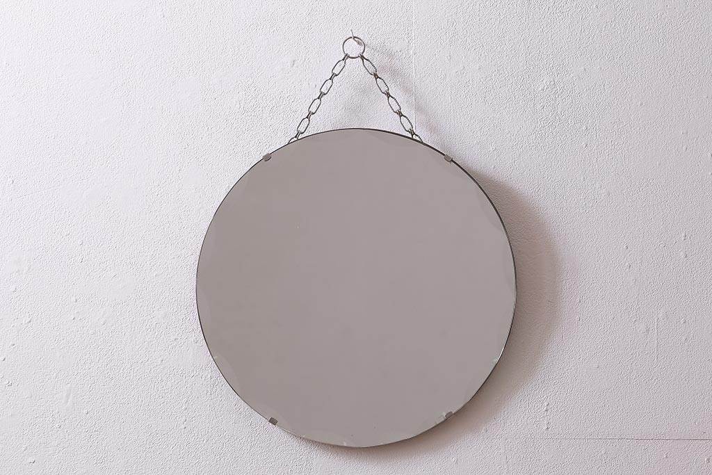 イギリスヴィンテージ　1950年頃　シンプルなデザインが魅力の壁掛けカットミラー(鏡、ビンテージ)(R-043307)
