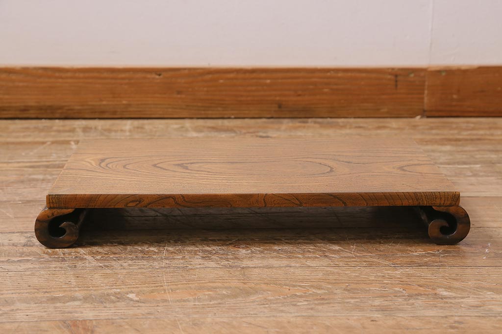 アンティーク雑貨　明治大正期　ケヤキ材一枚板　力強い木目が魅力の巻花台(飾り台)(R-043312)