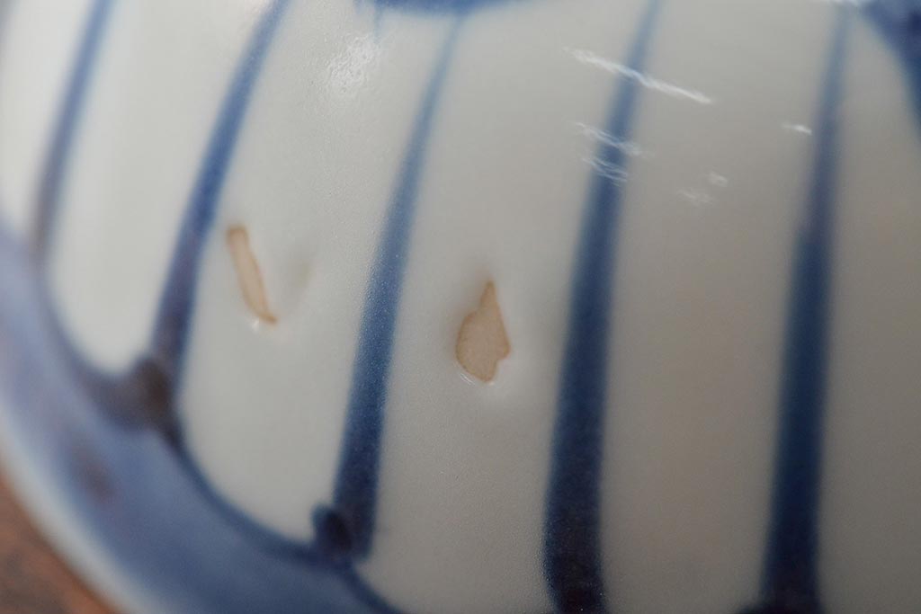 古民具・骨董　明治期　伊万里焼　染付蓋茶碗3客セット(和食器)(R-043342)