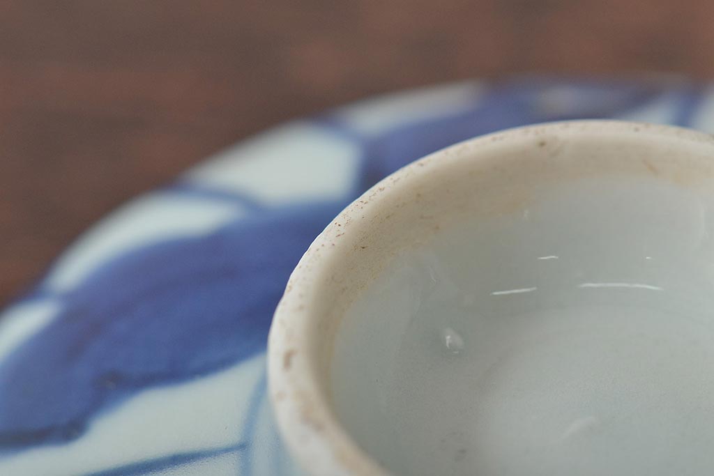 古民具・骨董　明治期　伊万里焼　染付蓋茶碗3客セット(和食器)(R-043343)