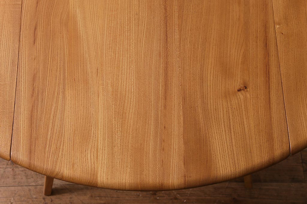 ヴィンテージ家具　イギリスビンテージ　ERCOL(アーコール)　エルム材　ウィンザードロップリーフテーブル(バタフライテーブル、ラウンドテーブル)(R-043354)