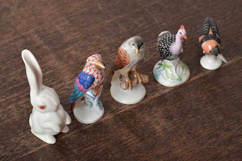 【骨董買取】ハンガリー　HEREND(ヘレンド)　ウサギ　鳥　フィギュリン5個セット　陶器　置物を買取りました