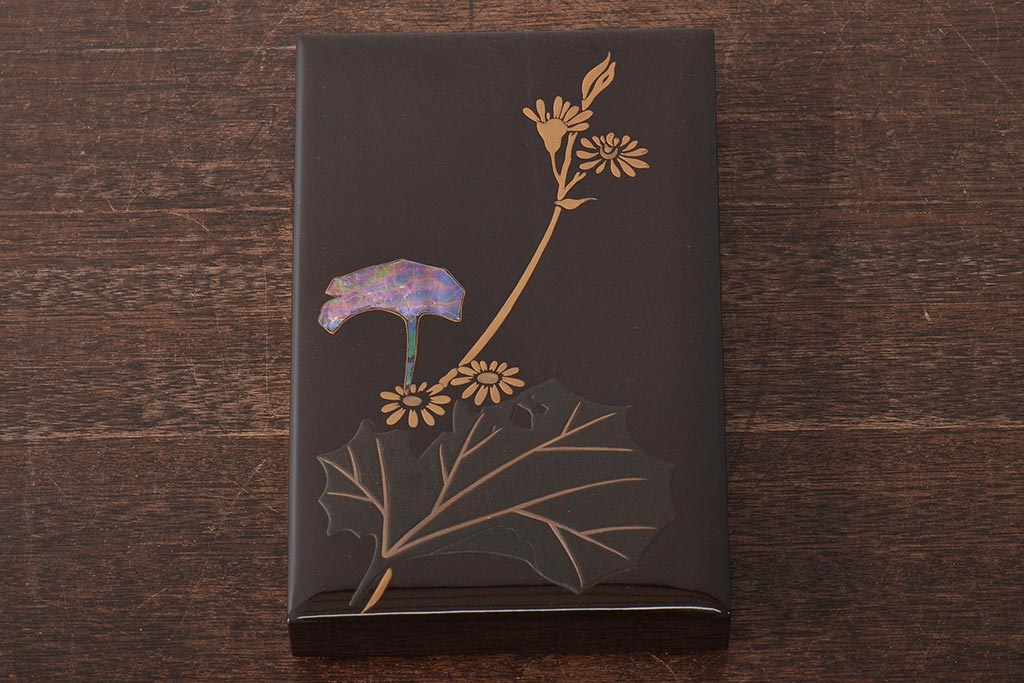 アンティーク雑貨　昭和初期　螺鈿　金蒔絵　梨地　木製硯箱(文箱、収納箱、漆器)(R-043405)