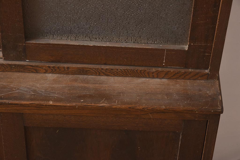 和製アンティーク　昭和初期　栓材　ダイヤガラス　素朴な雰囲気が魅力の戸棚(収納棚、食器棚、キャビネット)(R-043455)