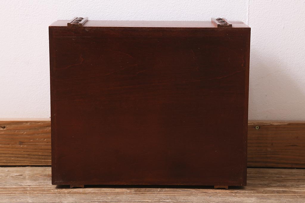 中古　民芸家具　家紋入り　小物収納に便利な木製の収納箱(R-043458)