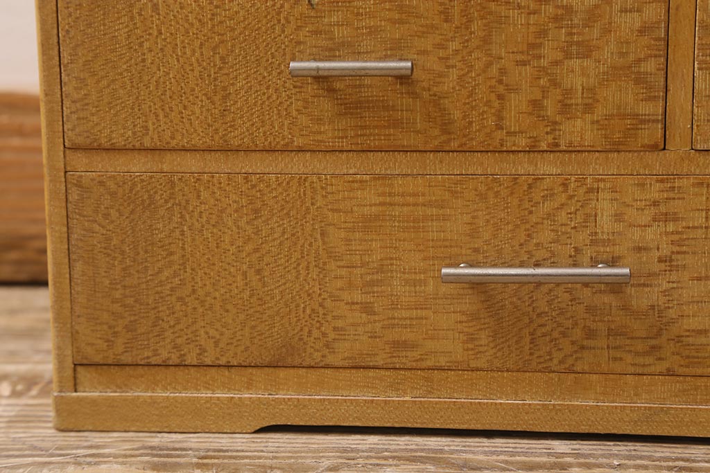 レトロ家具　美品　杢目が素敵な昭和期の裁縫箱(ソーイングボックス、小引き出し)(R-043459)