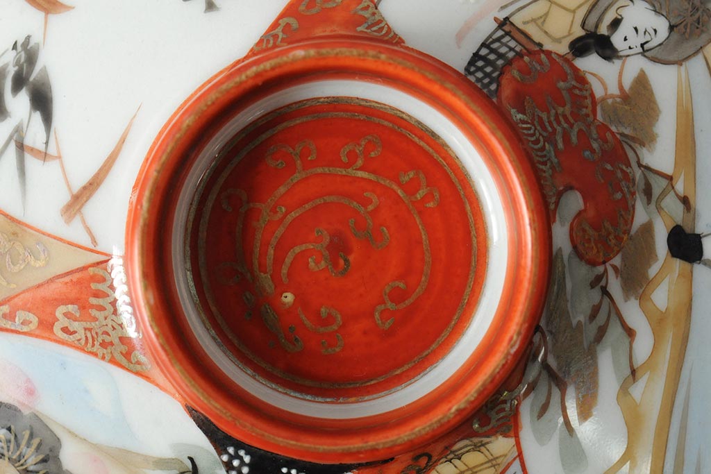 アンティーク雑貨　明治期　九谷焼赤絵蓋茶碗3客(和食器)(R-043515)