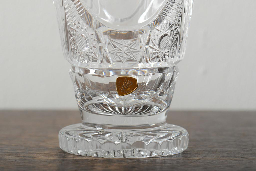 BOHEMIA 遠し GLASS/ボヘミア】高さ約25.5cm『葉蔓金彩・花弁