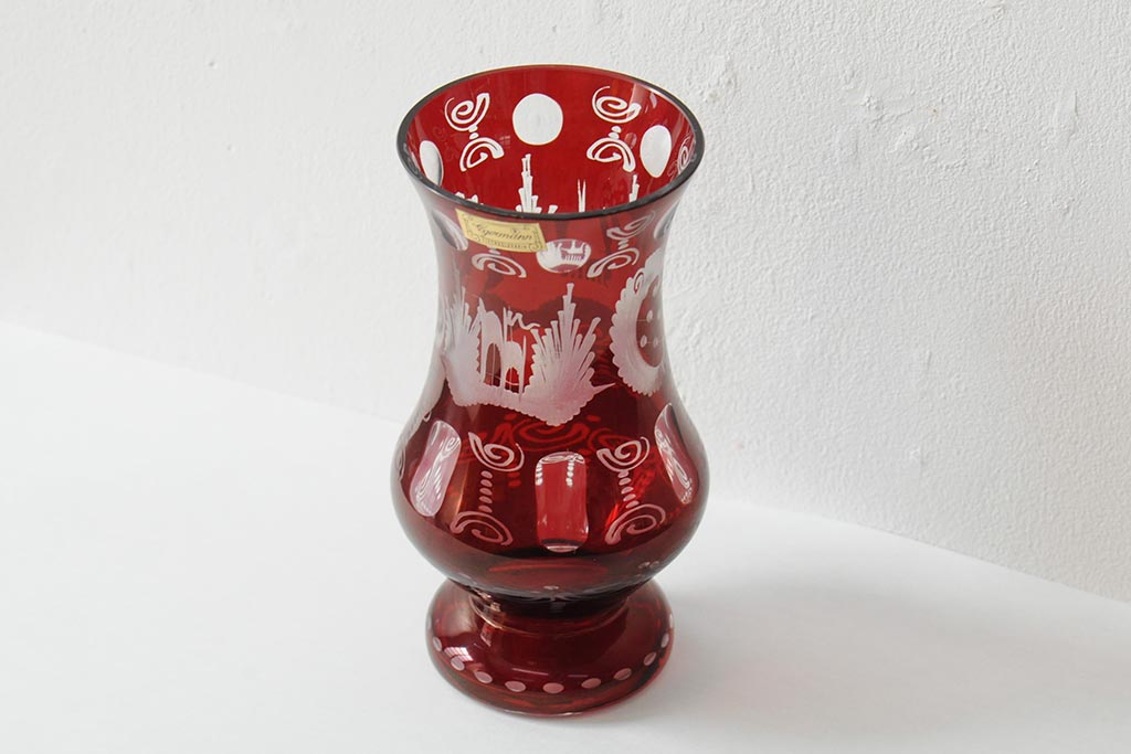 Egermann(エーゲルマン)　チェコスロバキア製　ボヘミアガラス　花瓶(ボヘミアグラス、ボヘミアンガラス)(R-043524)