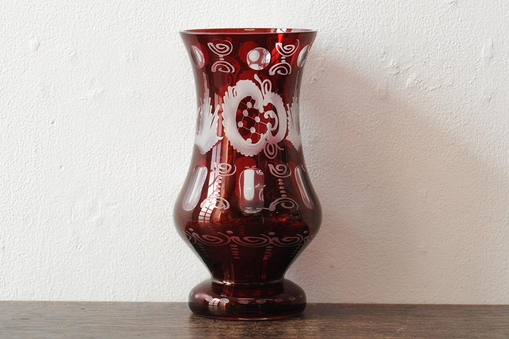 Egermann(エーゲルマン)　チェコスロバキア製　ボヘミアガラス　花瓶(ボヘミアグラス、ボヘミアンガラス)(R-043524)