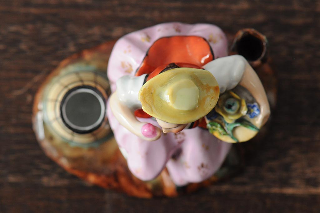 アンティーク雑貨　民族衣装　マジシャン　人物　陶器の置物3点セット(オブジェ、ペン立て、小物入れ、ディスプレイ雑貨)(R-043550)