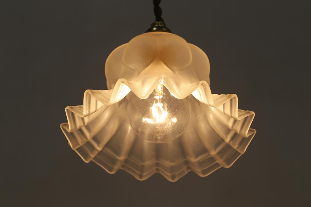 ヴィンテージ照明 イギリスビンテージ フロストガラス フリルが可愛いペンダントライト(シェード、天井照明)(R-043583) | ラフジュ工房