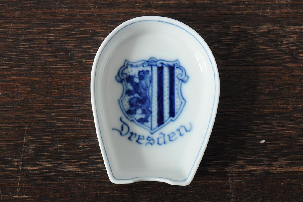 アンティーク雑貨　MEISSEN(マイセン)　ブルーオニオン　Dresden　プレートと小物入れ3点セット(洋食器、小皿、シュガーポット、蓋付)(R-043612)