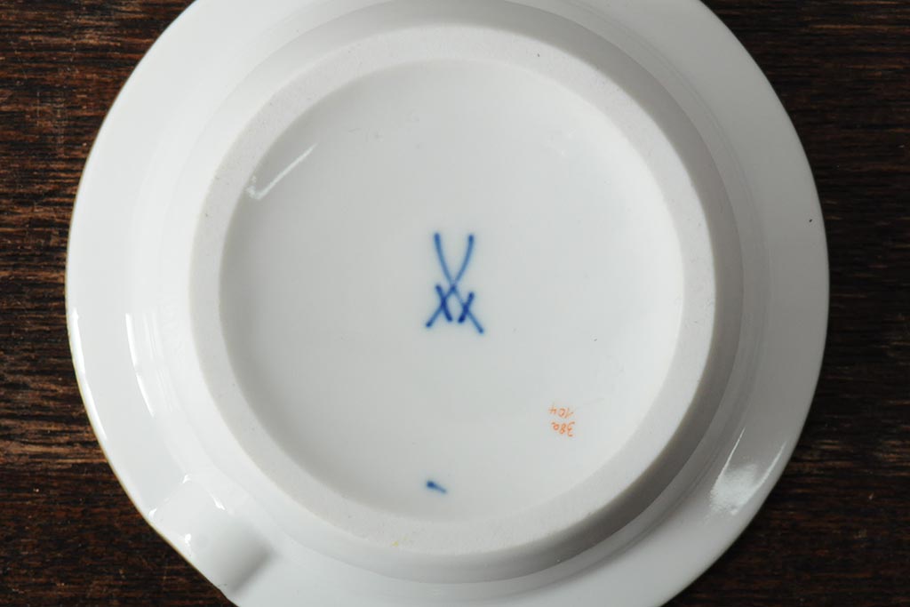 MEISSEN(マイセン)　ブルーオニオンとベーシックフラワーのアッシュトレイ2枚セット(灰皿、西洋陶磁器)(R043615)