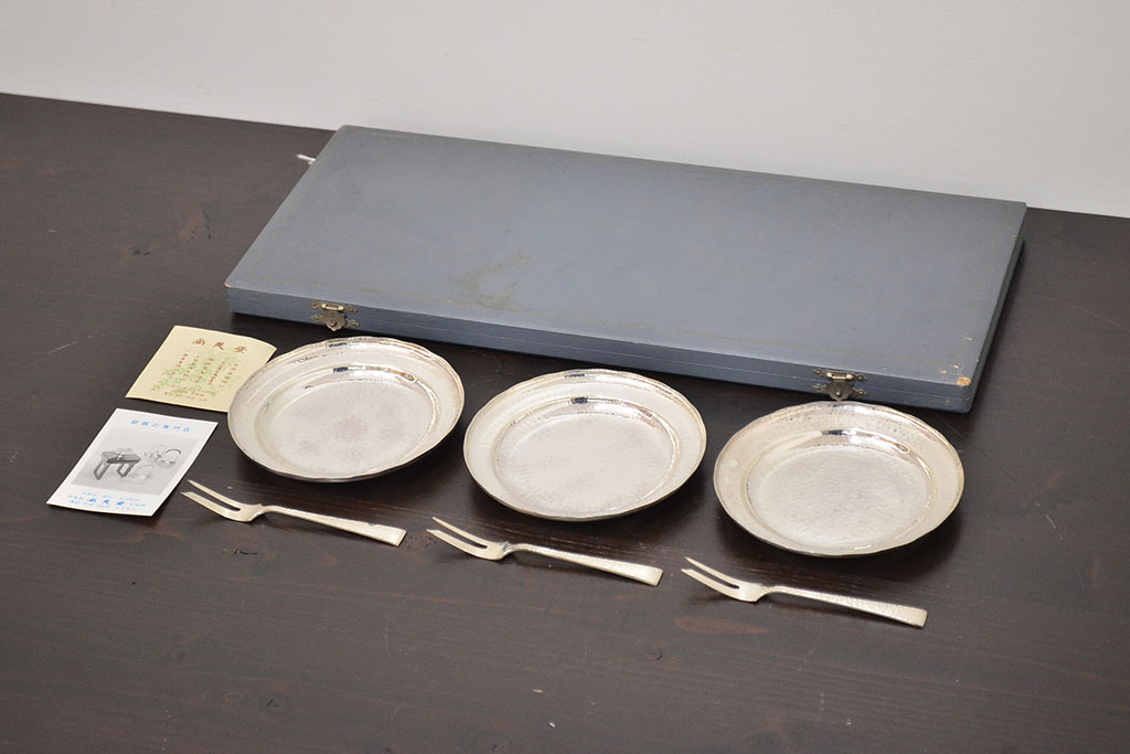 尚美堂　銀製　ケーキ皿　フォーク　3セット(食器、カトラリー)総重量195.98g　SILVER950(R-043650)