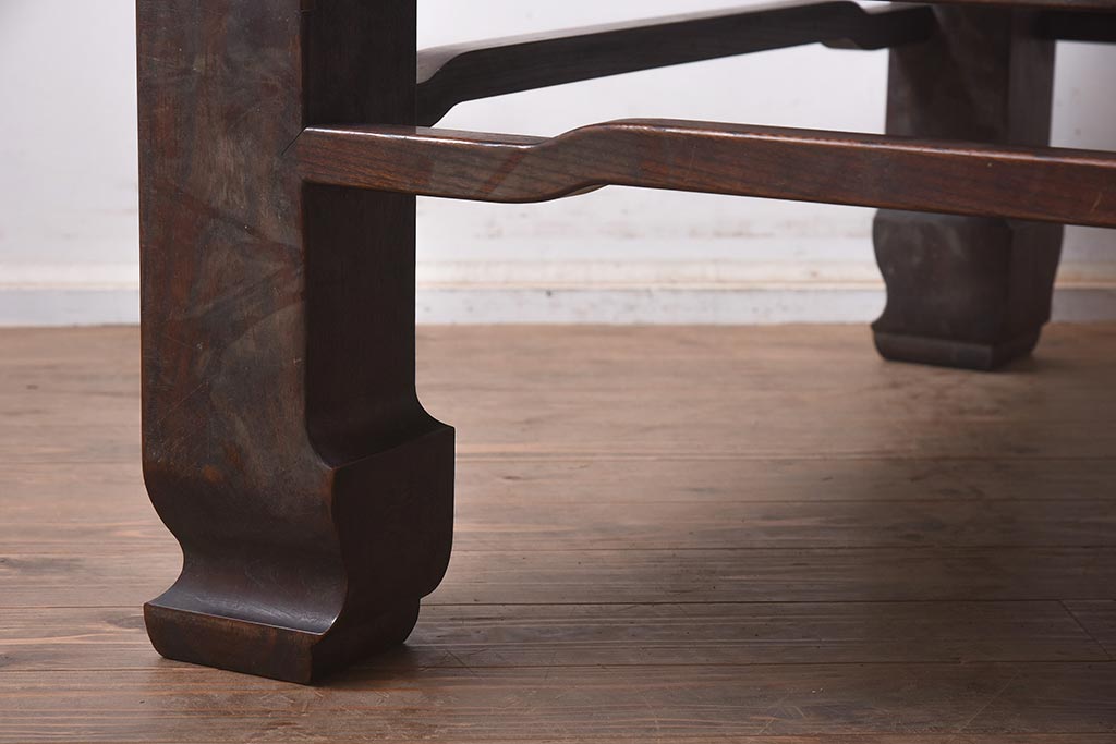 アンティーク家具　昭和中期　総ケヤキ材　くっきりとした杢目が魅力の座卓(ローテーブル、センターテーブル)(R-043692)