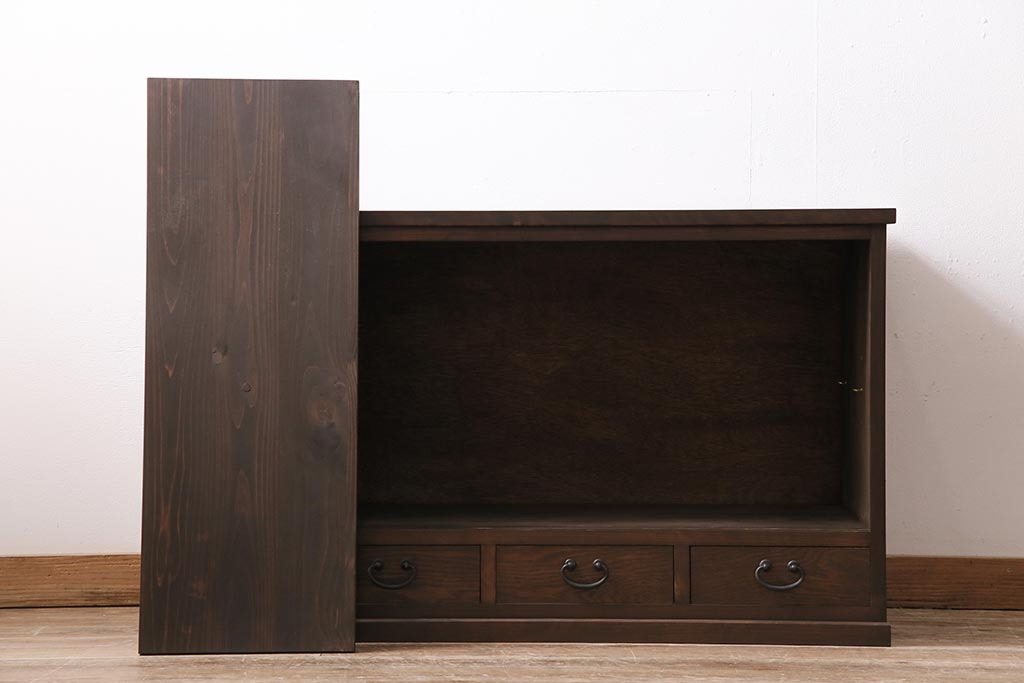 ラフジュ工房オリジナル　古建具リメイク　前板栗材　引き出し付き　和レトロなキャビネット(水屋、収納棚、戸棚)(R-043701)