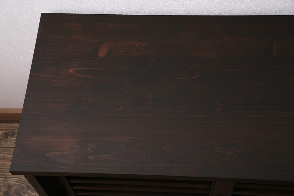 ラフジュ工房オリジナル　古建具リメイク　前板栗材　引き出し付き　和レトロなキャビネット(水屋、収納棚、戸棚)(R-043701)