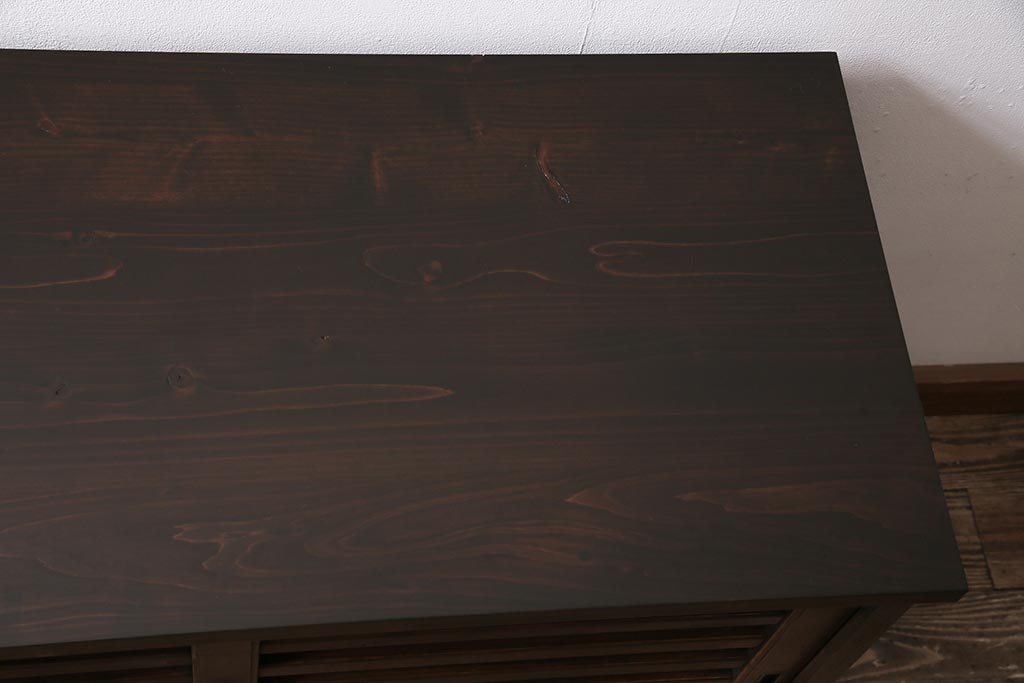ラフジュ工房オリジナル　古建具リメイク　前板栗材　引き出し付き　和レトロなキャビネット(水屋、収納棚、戸棚)(R-043701)