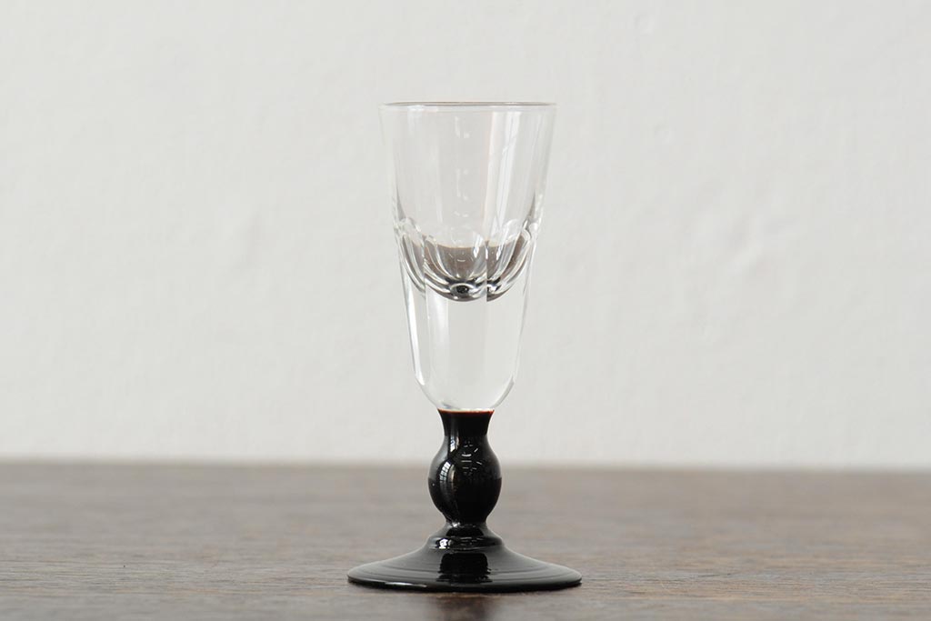 大正期　黒エナメル足　リキュールグラス3客セット(和ガラス、酒器)(R-043728)
