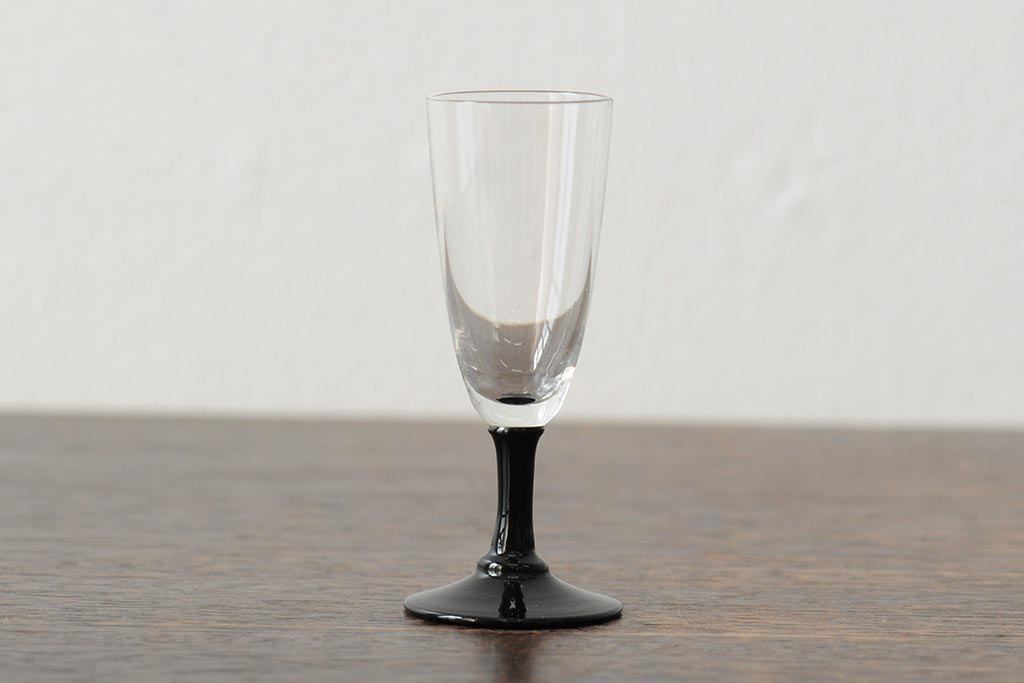 大正期　黒エナメル足　リキュールグラス3客セット(和ガラス、酒器)(R-043728)