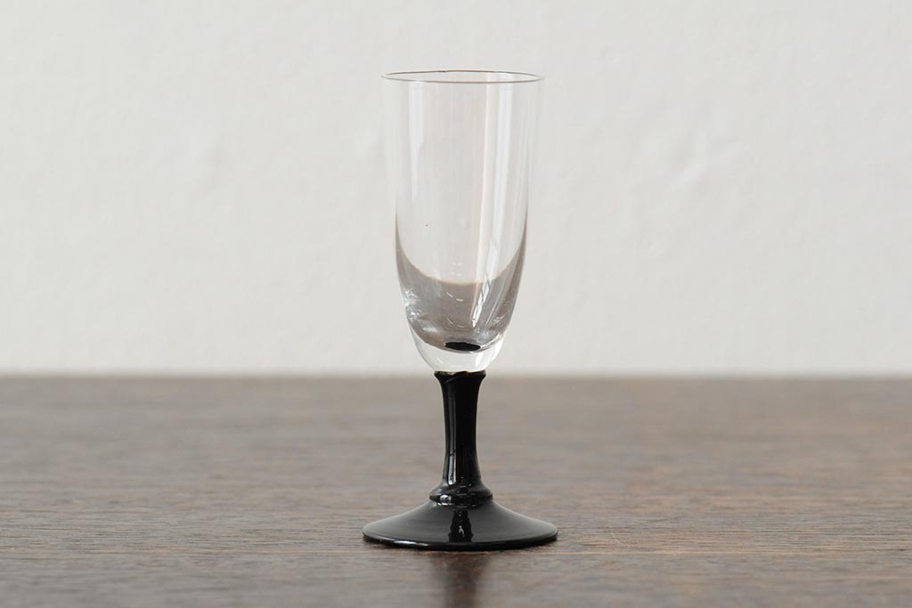 大正期　黒エナメル足　リキュールグラス3客セット(和ガラス、酒器)(R-043728)
