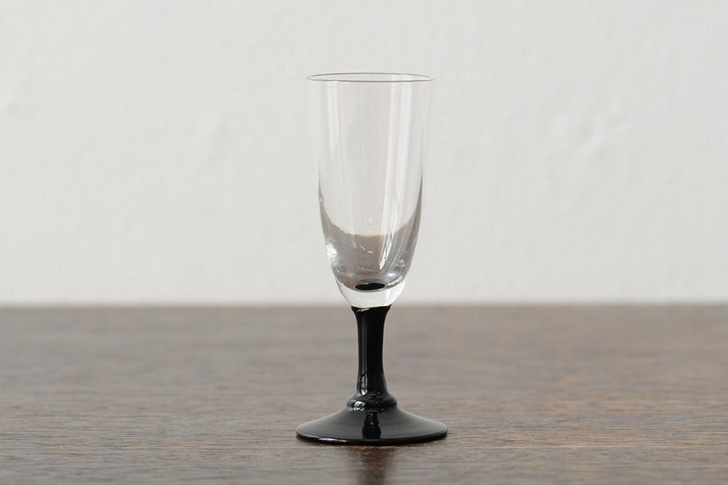 大正期　黒エナメル足　リキュールグラス3客セット(和ガラス、酒器)(R-043728)